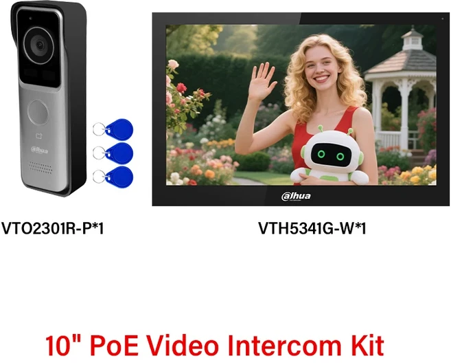 다후아 2MP PoE 도어벨 카메라 HD 야간 투시 비디오 인터콤 앱 원격 잠금 해제 IP65 빌라 스테이션 웹 설정, 05 10 inch Kit