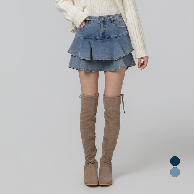 라라콩 여성용 프릴 데님 미니 스커트