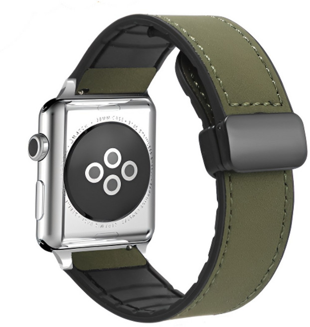 포스워백 애플워치 호환 스트랩 마그네틱 자석 실리콘 가죽 스트랩, 1개, 그린