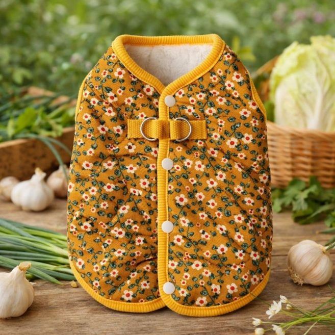멍케어 강아지 겨울옷 김장 조끼 패딩 겨울 하네스, 1개, 옐로우