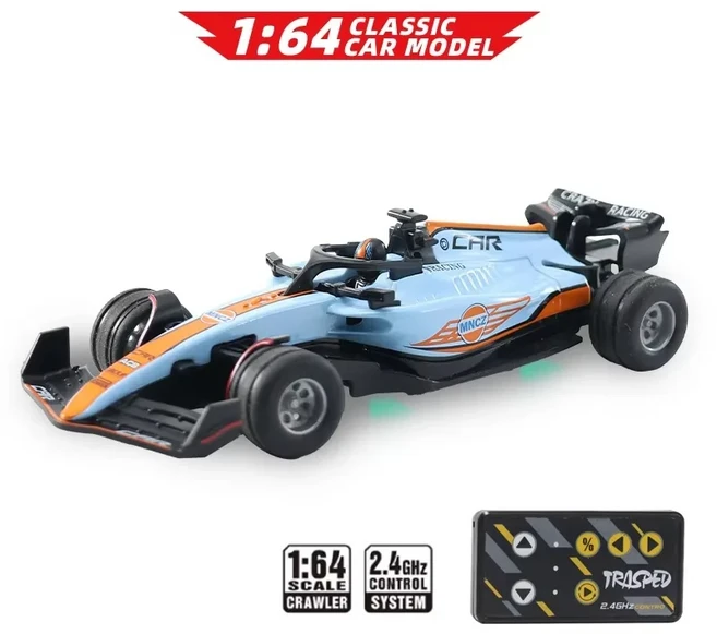 F1 포뮬러 레이싱카 1:64 RC카 미니 2.4G 앱 제어 합금 원격 조종 자동차 조명 장난감 어린이 크리스마스, 09 Blue Orange