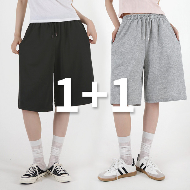 [1+1] [오버나인] 여자 여성 여름 쭈리 밴딩 와이드 버뮤다팬츠 반바지