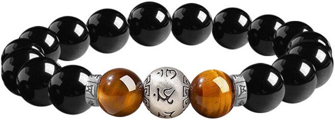 힐링 부적 팔찌 | 정화 흑요석 + 자신감 타이거아이