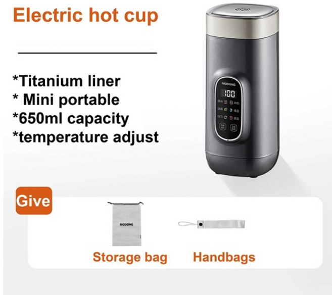 휴대용 전기 온수 컵 여행용 주전자 사무실 스마트 온도 제어 티팟 미니 난방 컵 보온병 220V 650ml, 01 Grey, 02 영국, 01 CHINA, 1개