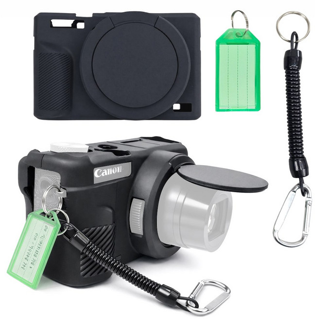 호환 캐논 G7x mark3 케이스 커버 실리콘 보호 카라비너 코일스트랩 네임태그 3종셋트 마크3, 1세트, n2449