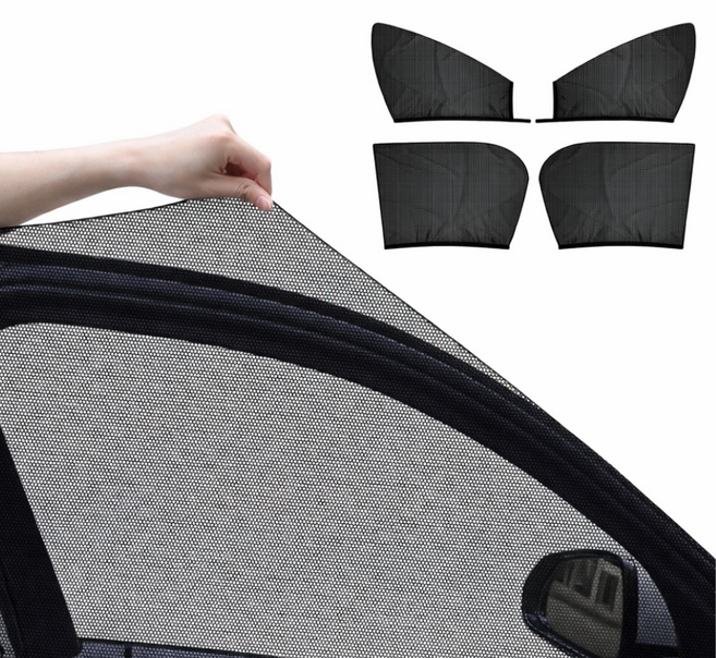 젠바노 차량용 방충망 전차종 앞뒤창문 통풍 가능 차박 캠핑 모기장 4P 세트, 블랙