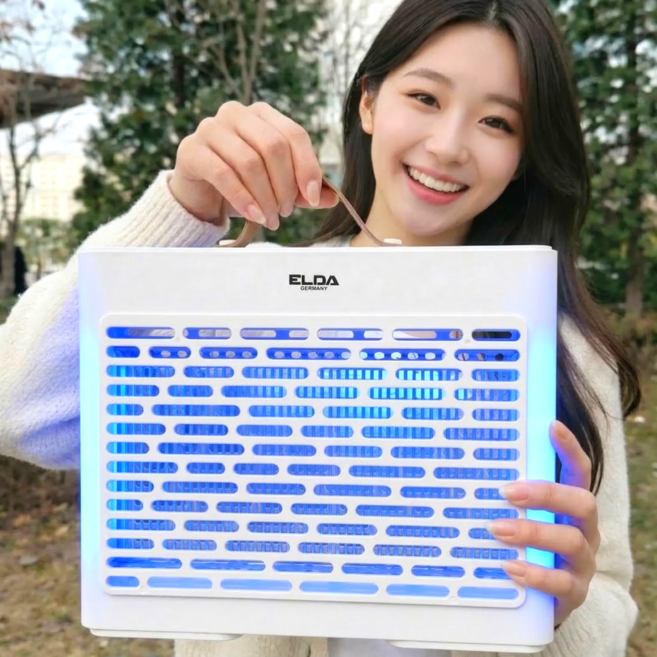 엘다 휴대용 전기 무선 모기퇴치기 LED 가정용 업소용 벌레 날파리 포충기, 무선 화이트