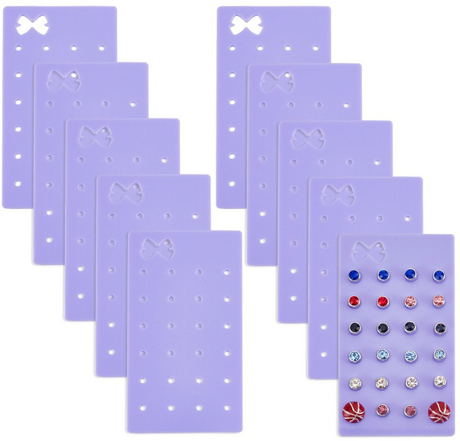 10개 24홀 아크릴 귀걸이 오거나이저 디스플레이 카드 직사각형 리본 리락 9x5x0.3cm