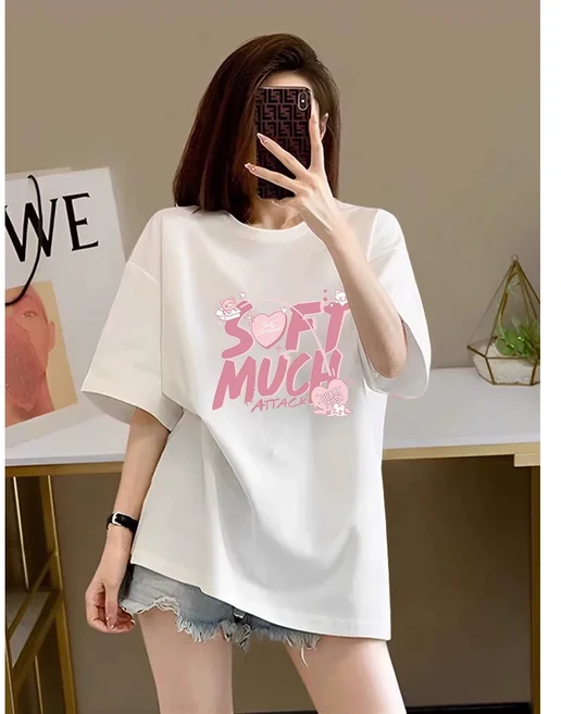 MINA STYLE 소프트머쉬 루즈핏 라운드넥 여성 순면 여름 반팔 티셔츠