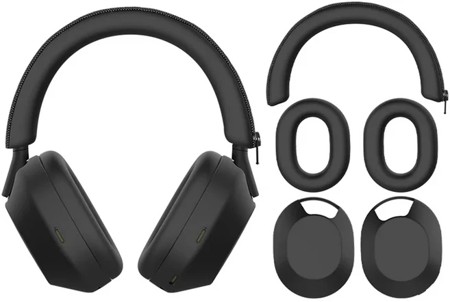 헤드폰 실리콘 보호 케이스 헤드빔/귀마개 슬리브/쉘 로즈 그레이에 적합 Sony WH-1000XM5, 06 Black 3-1