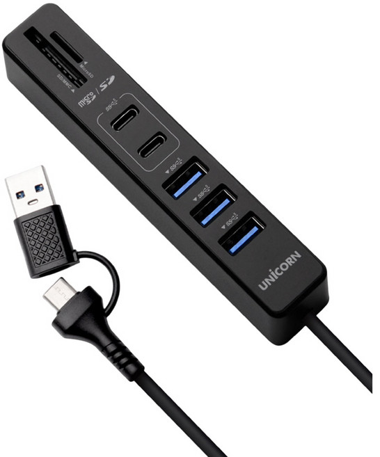 7in1 멀티 고속 USB허브 3.2 Gen1 케이블 1.5M 듀얼 A C타입 겸용 SD카드리더기 노트북 PC 컴퓨터 핸드폰