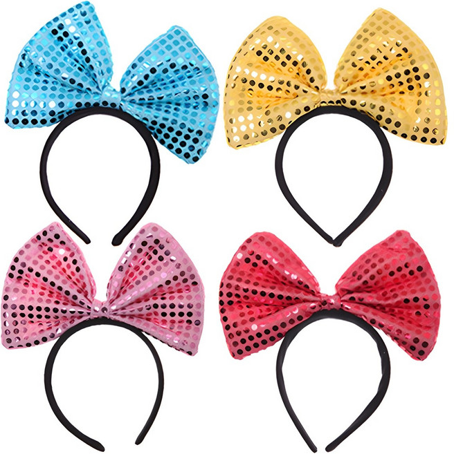 파티공구 뉴 큐티 리본 머리띠 중, 레드, 블루, 옐로우, 핑크, 4개