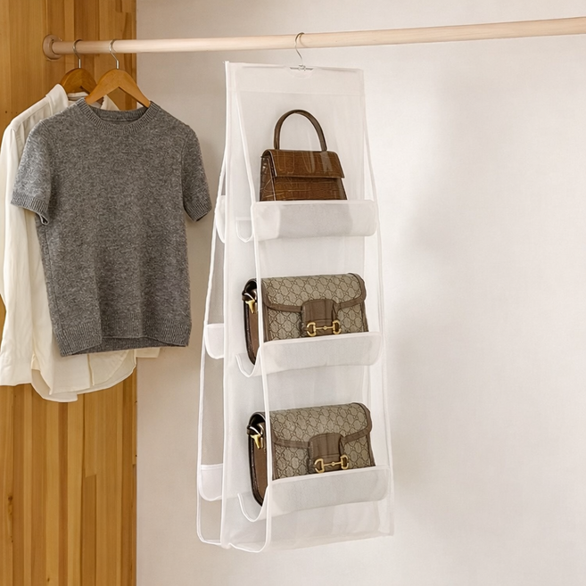 도원스타일 옷장 걸이형 가방 정리함 수납 정리대 핸드백 보관함 6칸, 1개, 화이트