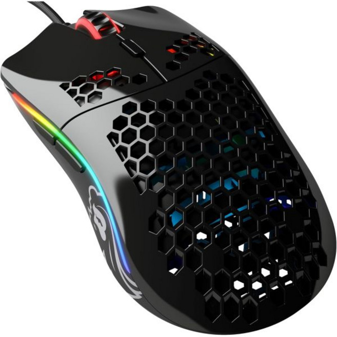영광스러운 모델 O 유선 게이밍 마우스 67g 초경량 벌집 디자인 RGB Pixart 3360 센서 오므론 스위치 양면 매트 블랙, Glossy Black, Minus (Small), Model O (Ambidextrous), Glossy Black