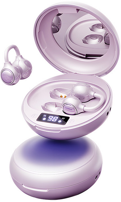 SOULBOOM 오픈형 클립형 불루투스 이어폰 고음질 메이크업 거울 무선 이어폰 V6.0 편안 착용 c타입, 퍼플, M156
