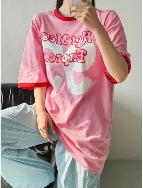 오버핏나염배색포인트반팔티 남녀공용 빅사이즈 무대복 단체복 공연복 치어리더복 방송댄스복 에어로빅복 줌바댄스복 줌바웨어 흠뻑쇼 워터밤 바캉스 사계벌신상추천