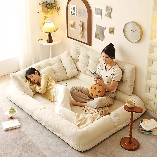 BYOU 2인용 쇼파 접이식 소파베드 리클라이너 소파, 아이보리색