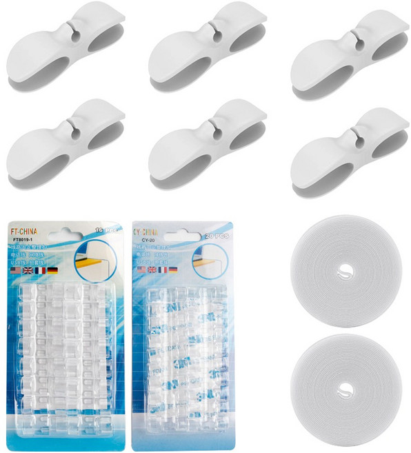 선 정리 클립 대형 16P 소형 20P 홀더 6P 벨크로 찍찍이 5M 2P 전선 고정 소품 밸크로 케이블 타이 테이프, R99592I(4종 풀세트, 1개