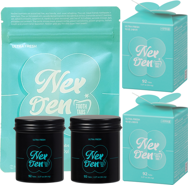 신제품 넥스덴 고체 치약 총384정(92정x2캔+200정) 휴대용 가글겸용 천연 구취제거 불소 잇몸 치석케어 치아미백 제로웨이스트키트 씹는 치약 민트향 고체가글 칫솔 죽염, 넥스덴 고체치약 총 384정(92정x2+200정) 민트, 1개