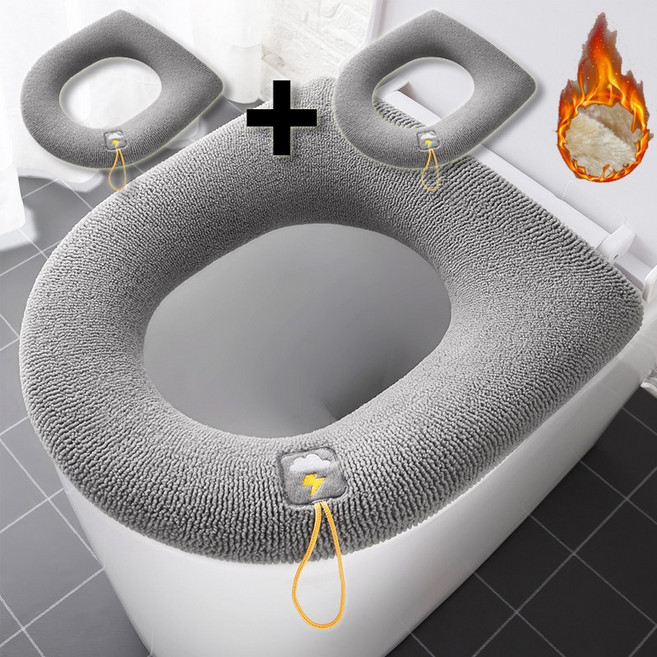 올라이프지 따뜻한 극세사 변기 커버 시트 겨울 방한 카바 2P, 그레이, 2개