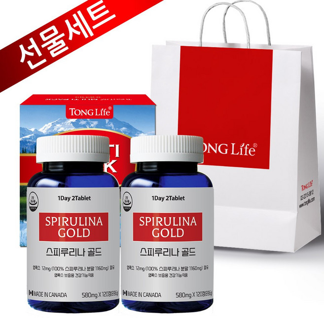 캐나다 직수입 통라이프-스피루리나 골드100%-2병-선물세트, 2개, 120정