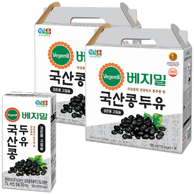 베지밀 국산콩 두유 검은콩 고칼슘, 190ml, 32개