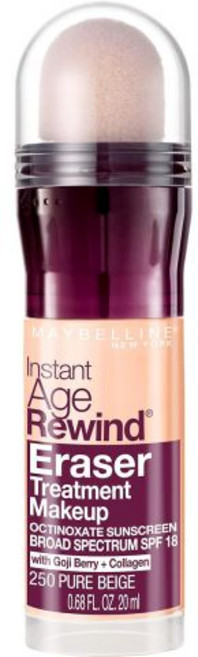 MAYBELLINE 메이블린 인스턴트 에이지 리와인드 지우개 트리트먼트 메이크업 SPF 18 항노화 컨실러 고지 베리와 콜라겐 함유 크리미 아이보리 1개, 250 퓨어 베이지