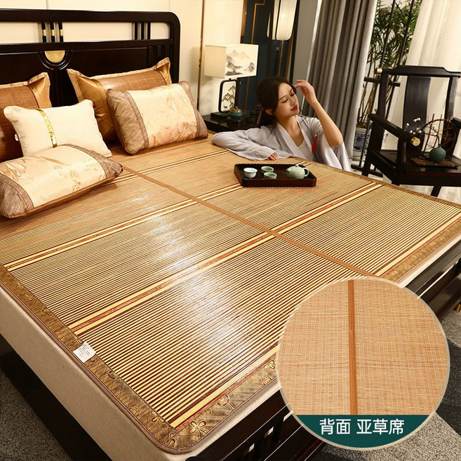 고급 대나무 매트 여름 2025 새로운 얼음 실크 양면 밀짚 등나무 접이식 기숙사, Qianqian 시적  무작위 얼음 실크 베갯잇 반전