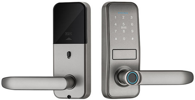 伊德萊斯 把手式指紋密碼鎖 智能感應防盜電子鎖, AH-547D-2, 安裝說明書,四合一指紋密碼鎖-香檳銀