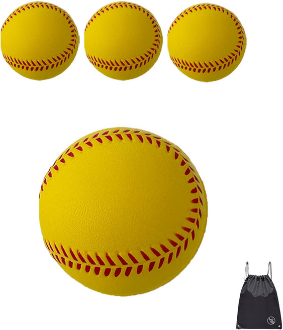 VITALO 말랑 소프트 야구공 안전 폼볼 연습용 캐치볼 실내 야외용 4P/10P+PGN짐쌕(블랙), 4개, 옐로우(Yellow)
