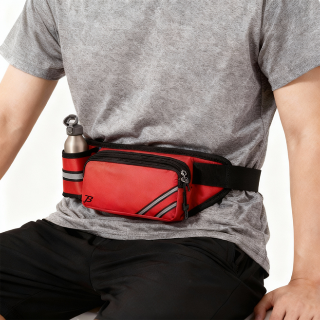 비피 스포츠 초경량 방수 등산힙색 + 물병 홀더 흔들림 없는 밀착감 & 넉넉한 수납, 레드, 1개