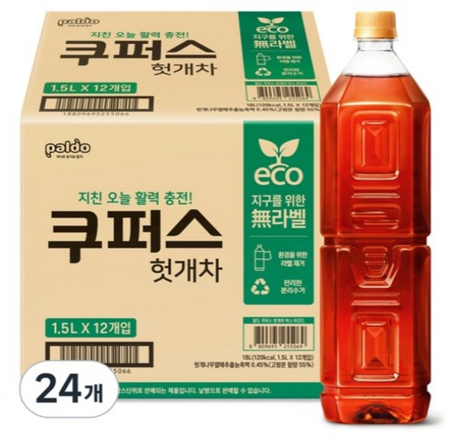팔도 쿠퍼스 헛개차 무라벨, 1.5L, 216개