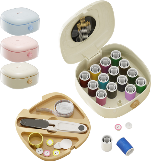 모바로바 프리미엄 반짇고리 바느질 세트 2단 자석 실바늘세트, 1개, 멜로우베이지