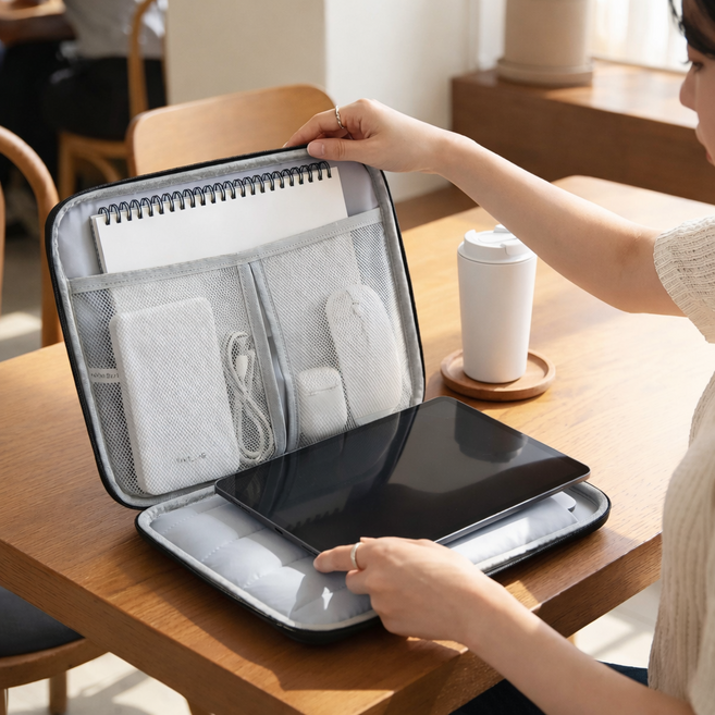 쏙쏙홈즈 수납포켓 손잡이 방수 태블릿 파우치, 1개, 블랙