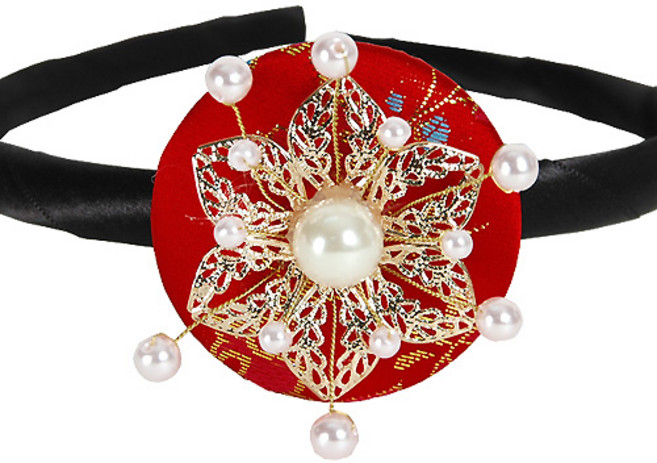 [럭셔리한복] 95.단추머리띠(빨강) _ 한복머리띠 머리장신구 여아 배씨