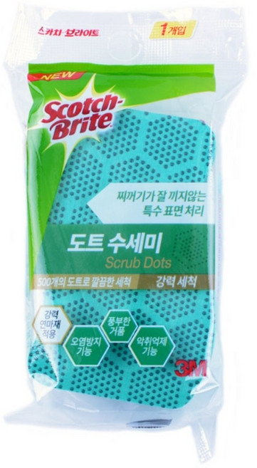 3M 강력 도트수세미 다용도 주방 욕실 베란다 화장실 청소 창틀 캠핑 차박 그리들 찌든때 기름때, 1개