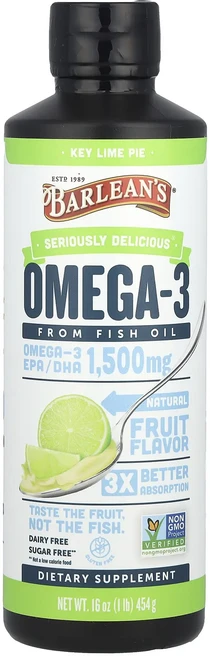 프리미엄상품 Barlean's Seriously Delicious® 피쉬 오일에서 추출한 오메가3 키 라임 파이 454g(16oz) 부모님챙기세요, BarleansSeriouslyDelicious피쉬오일, 454g, 1개 - 쿠팡
