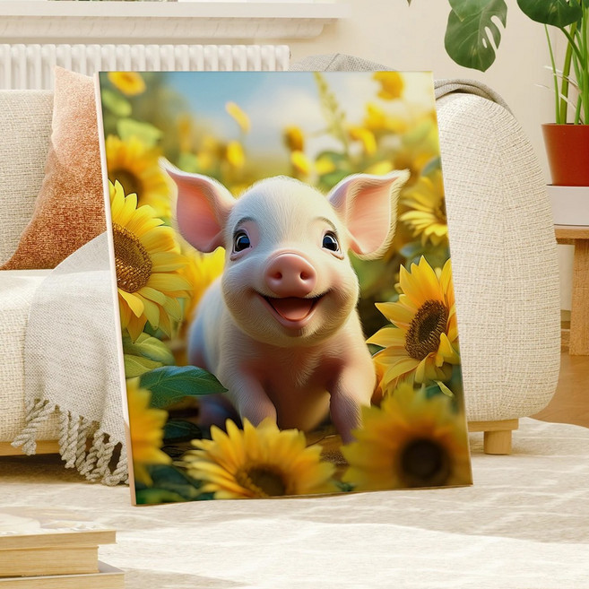 풍수 대박금전운 해바라기 복돼지 인테리어 캔버스 그림액자 8종 돈들어오는그림 개업선물 금전운 재물운, 04.행운꽃밭아기돼지