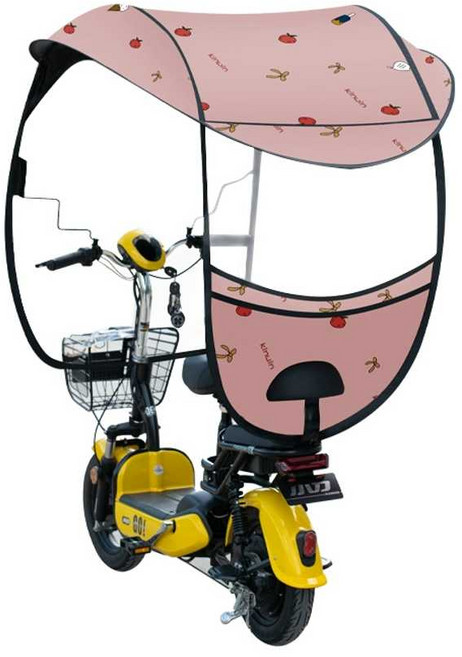 전기 오토바이 자외선 차단 비가림막 스쿠터 캐노피 차양막 자전거 파라솔, 5. 전면 지퍼/백미러 포함(그린 레몬)