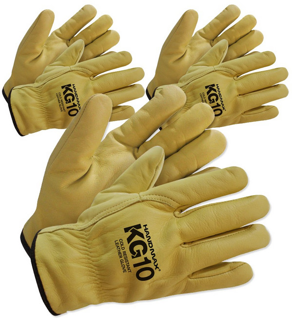 핸드맥스 KG10 고급 소가죽 방한 용접장갑 겨울철 보온 작업용, 노란색, 3세트