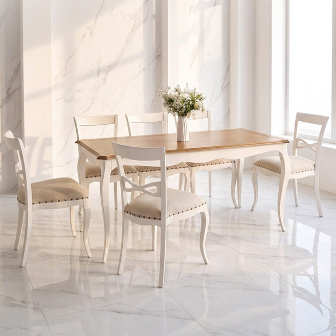 [주말특가] 유캐슬 루앙 엔틱 4인 원목 식탁세트(테이블+의자4), 단품