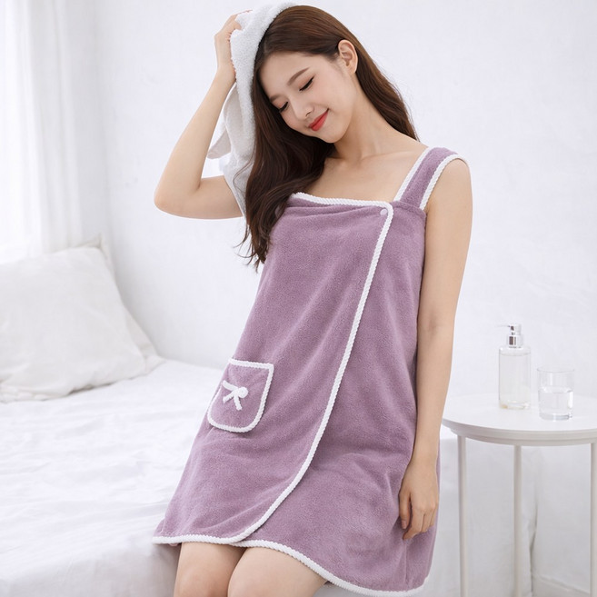 여성 샤워 목욕 나시 원피스 가운, 1개, 퍼플