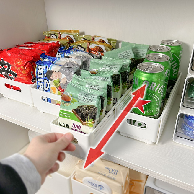 하이어데코 길이조절 팬트리 수납 정리함, 화이트 (소형), 2개