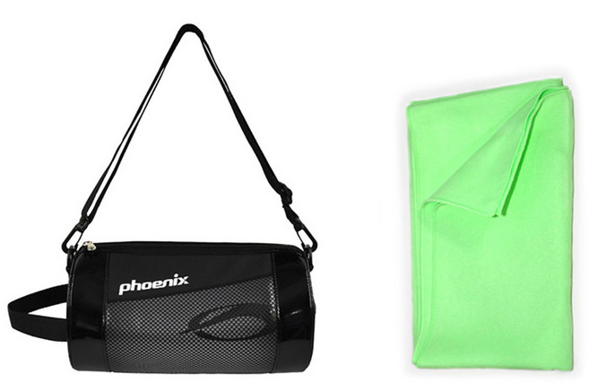피닉스 원형수영가방+실버스핀 건식타올, 블랙+라임