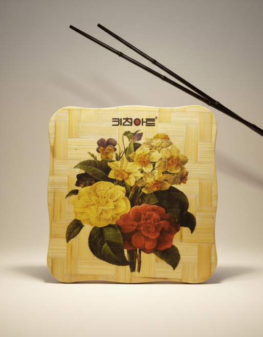 키친아트 플라워 우드 냄비받침 MDF 나무받침대, 1개, [우드] 내추럴 브라운 17cm