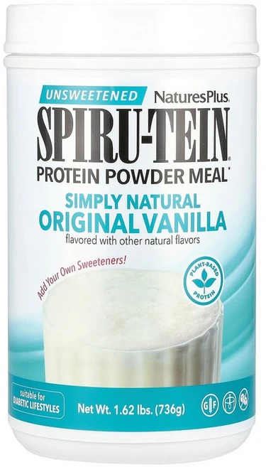 NaturesPlus Spiru-Tein® Protein Powder Meal Unsweetened Vanilla 1.62 lbs (736 g), 1개, 736g - 쿠팡