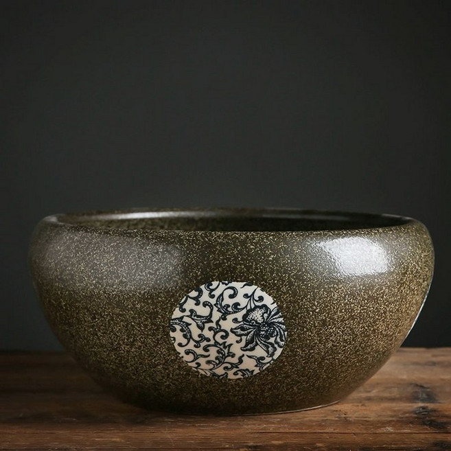 도자기 수반 대형 물확 인테리어 원형 장식품 접시 어항, 시잘그레이 청화 소형 지름24cm, 세라믹, 구멍 없는 바닥