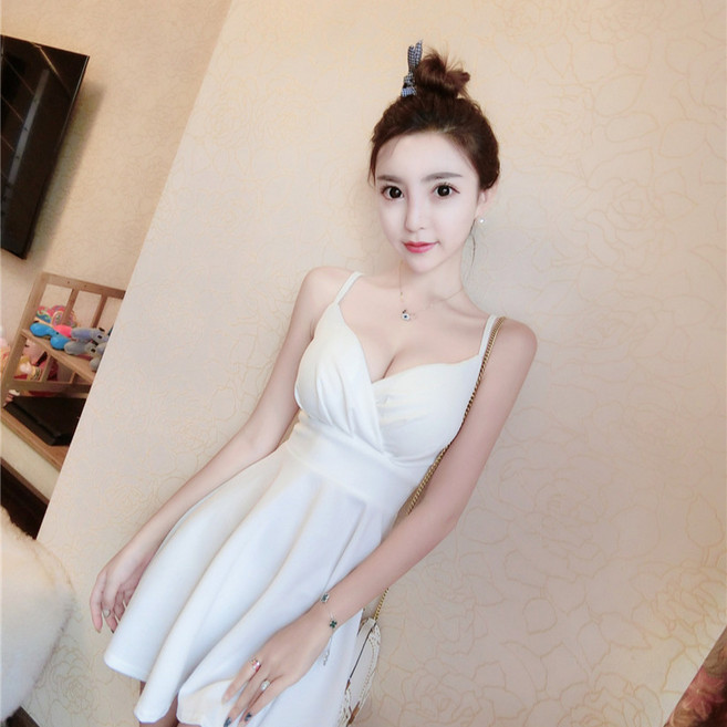 AWBH 低胸夜店吊帶裙, 白色