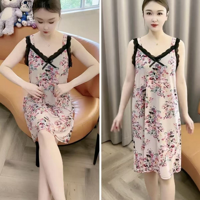 吊帶睡裙女 冰絲薄款 寬鬆 甜美連衣裙