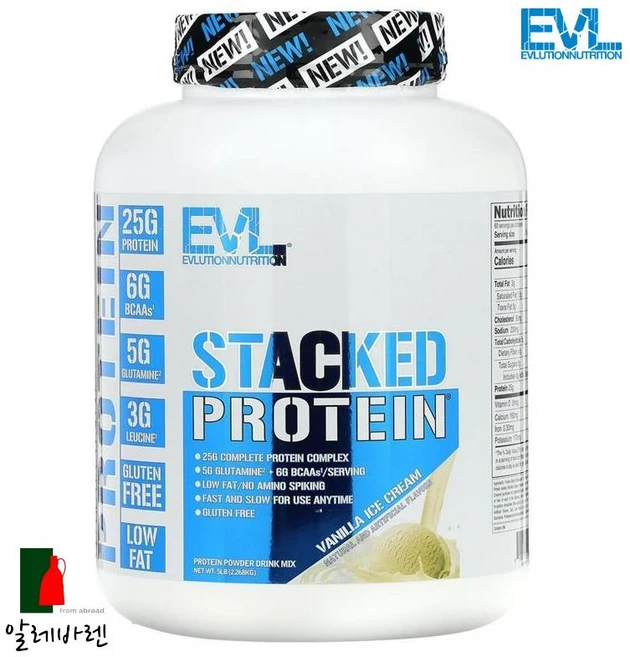 EVLUTIONNUTRITION 스택드 프로틴 파우더 드링크 믹스 바닐라 아이스크림 맛, 2.268kg, 1개 - 쿠팡